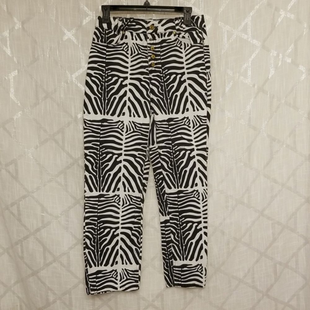 House of Sunny Womens Reef Jessie Zebra Print High-Rise Jeans Size 6
